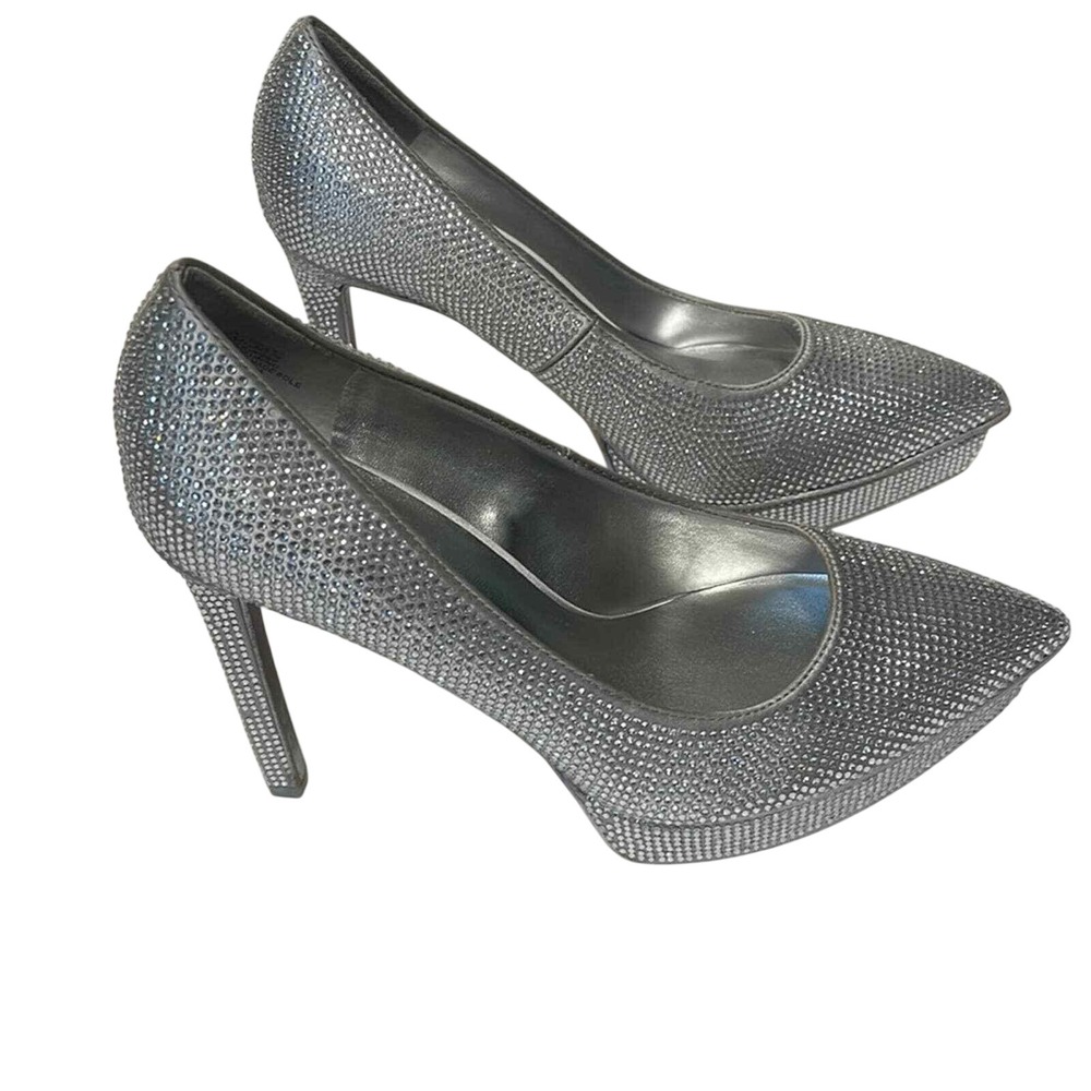 JLO Jennifer Lopez Silver Rhinestone Platform Pointed Toe‎ Stiletto Heels 6M
